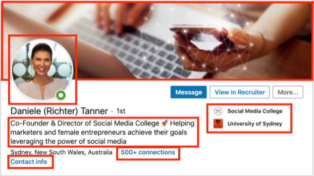 An image showing a LinkedIn above the fold section