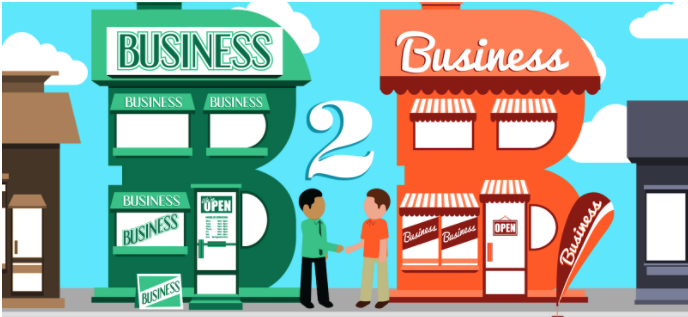 an image of 2 shops with owners shaking hands in front of them, a symbol of a b2b cooperation