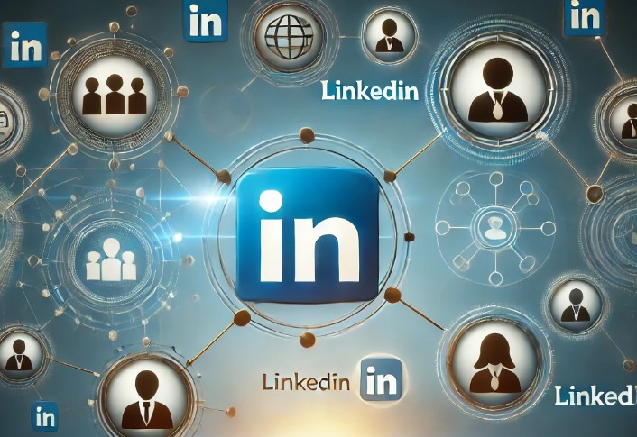 a visual representing linkedin logo and people connected through it