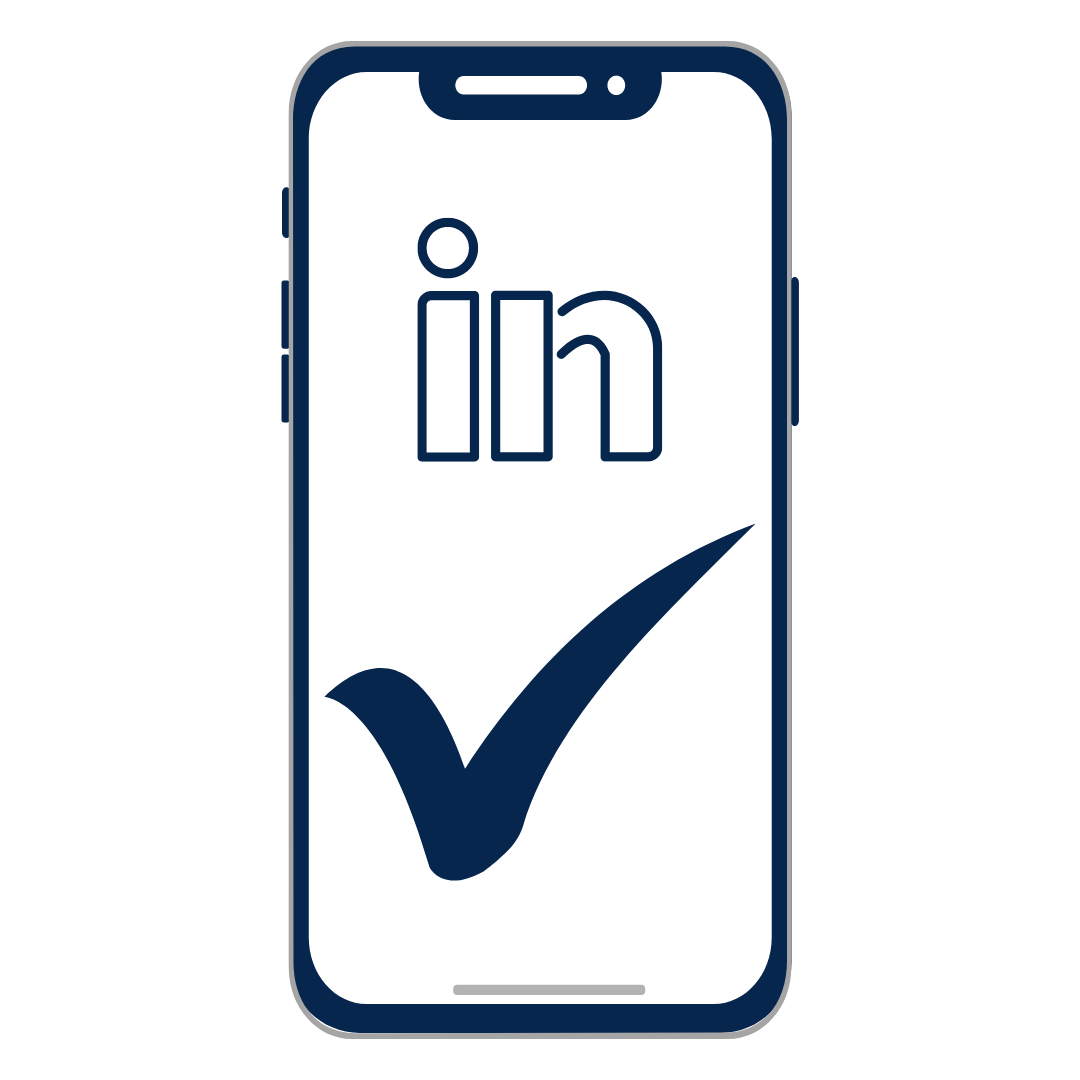 A phone with a LinkedIn logo and a checkmark, as a symbol of a reactivated LinkedIn account after hibernation