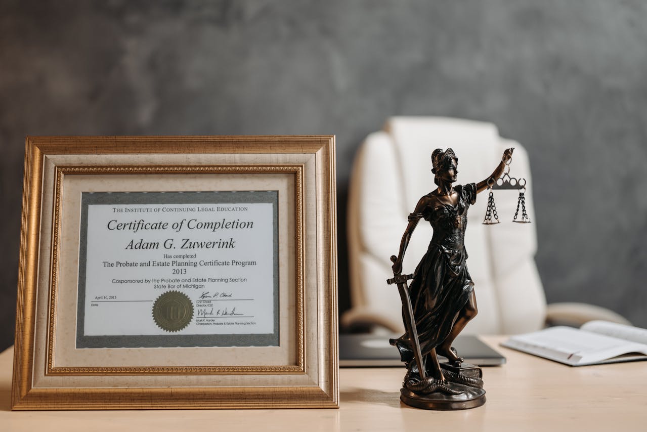 a certification in a frame