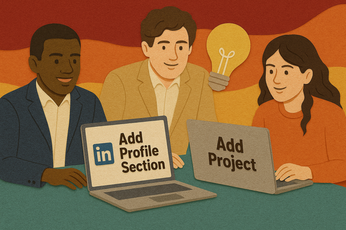 Project team working on a LinkedIn portfolio