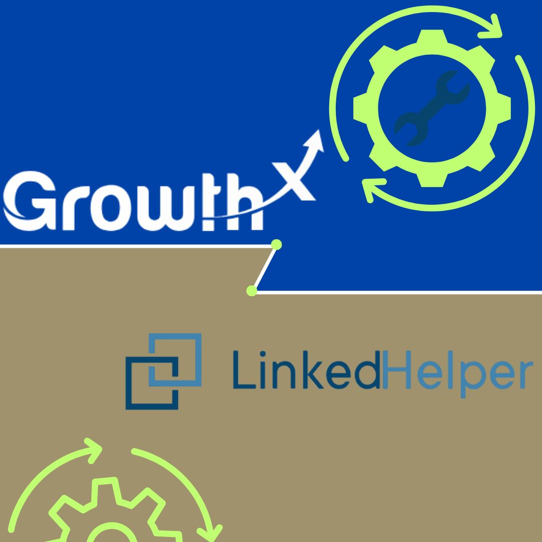 Feature image comparing Growth-X and Linked Helper. Growth-X is shown in blue with upward arrow and gear icon, Linked Helper in brown with tool icon, visually representing automation capabilities and platform differences.
