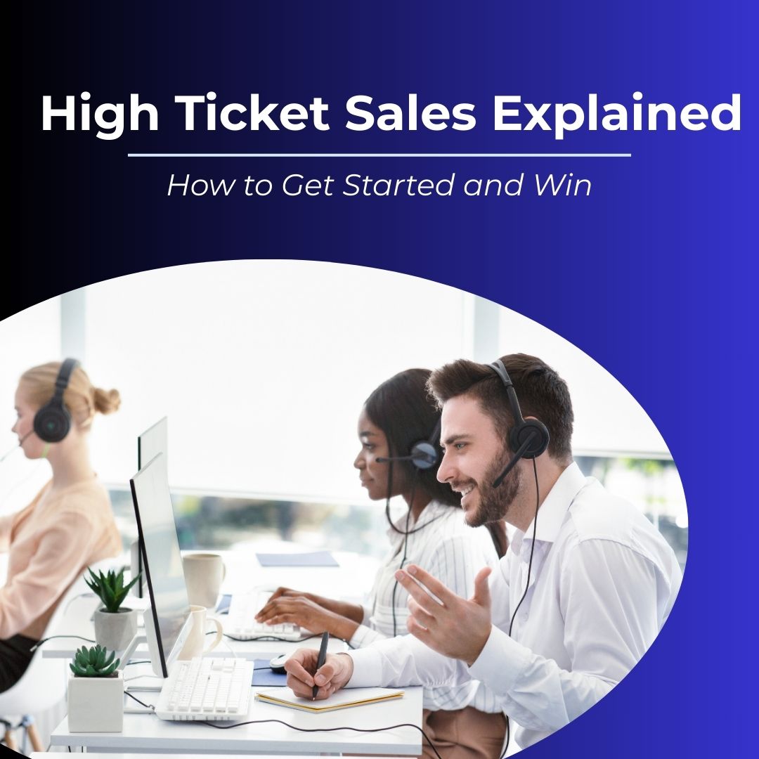 Confident business professional in a modern office setting using a headset or Zoom, reviewing sales charts and closing a high-value deal, symbolizing success in high-ticket sales.